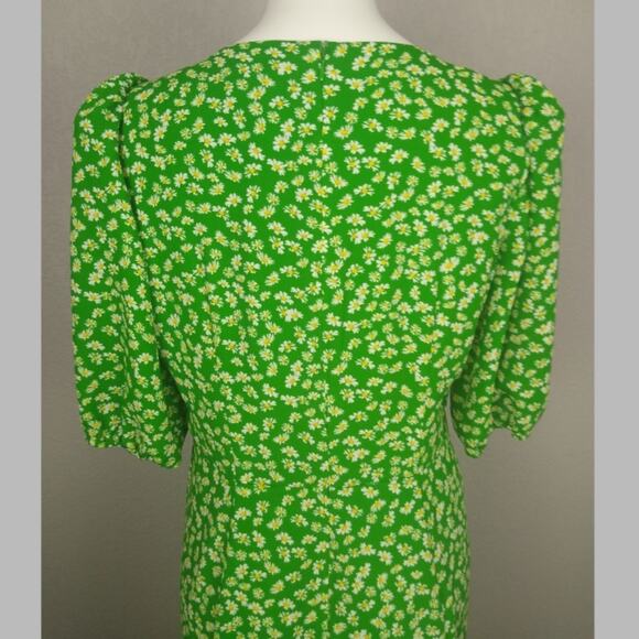 WAYF Floral Daisy Green Faux Wrap Midi Dress L - Picture 9 of 16
